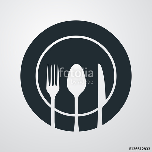 500x500 Icono Plano Plato Y Cubiertos Sobre Fondo Degradado Gris Stock