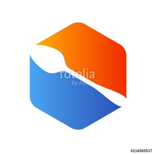 500x500 Icono Plano Cuchara En Hexagono Azul Y Naranja Stock Image