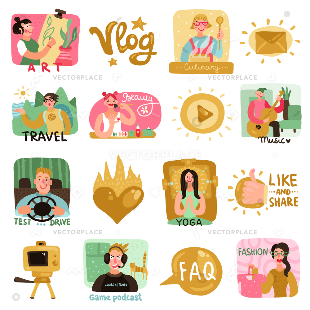 Video Bloggers Icons Set Beauty Culinary Vector Illustration 1000x1000 Video Bloggers Icons Set Beauty Culinary Vector Illustration