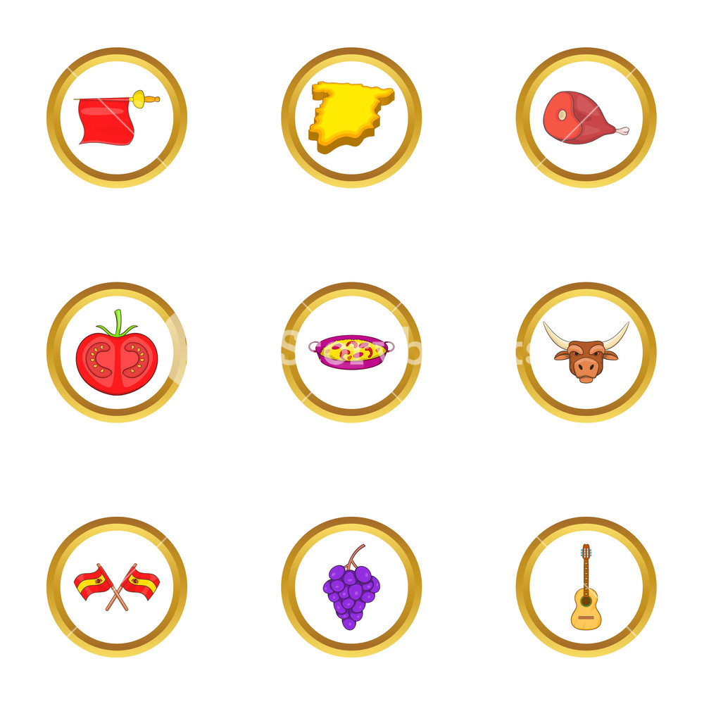 Spanish Culture Icons Set Cartoon Illustration Of Spanish 1000x1000 Spanish Culture Icons Set Cartoon Illustration Of Spanish