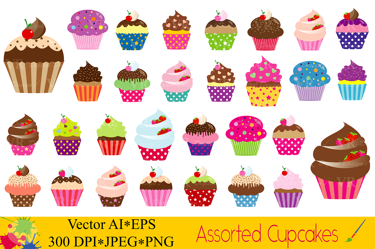 1502x1000 Cute Assorted Cupcakes Clipart