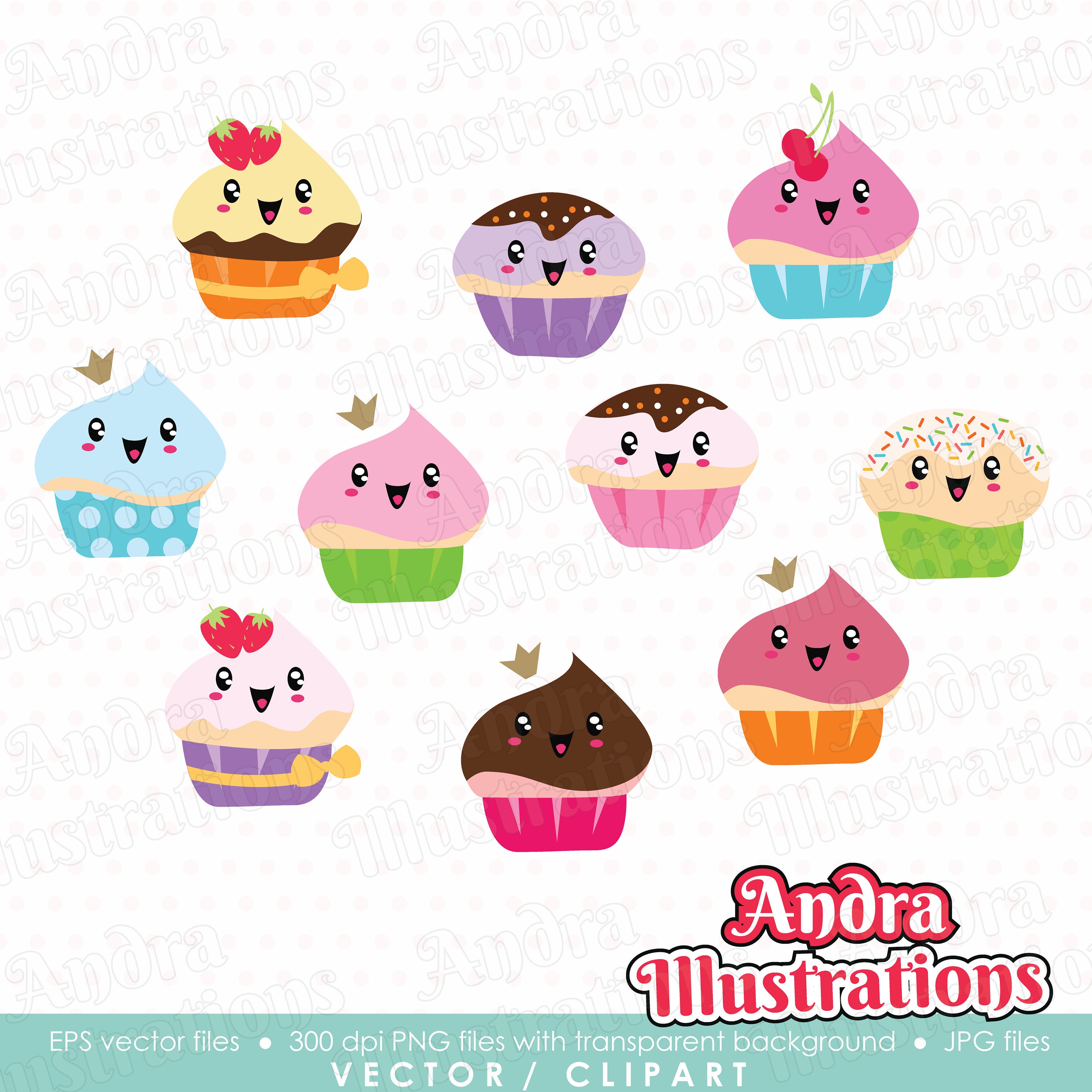 3000x3000 Cute Cupcake Clipart Vector Graphics Digital Images Etsy