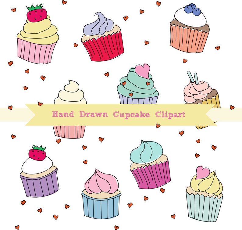 794x754 Hand Drawn Cupcakes Clipart Vector Instant Download Etsy