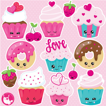 350x350 Kawaii Valentine Cupcakes Clipart Commercial Use, Vector Graphics