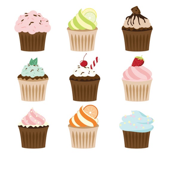 570x570 Premium Cupcakes Clipart Cupcake Clipart Cupcakes Vector For Etsy