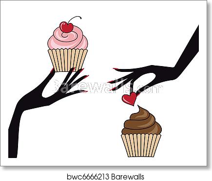 435x370 Hands With Cupcakes, Vector, Art Print Barewalls Posters