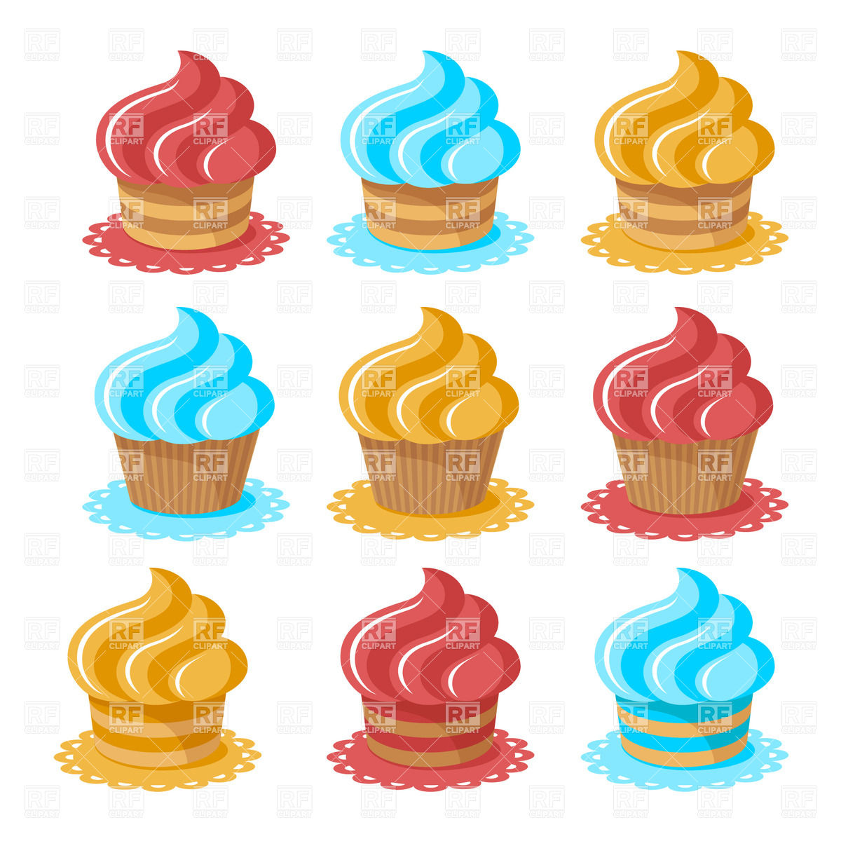 1200x1200 Set Of Colorful Cartoon Cupcakes Vector Image Of Food