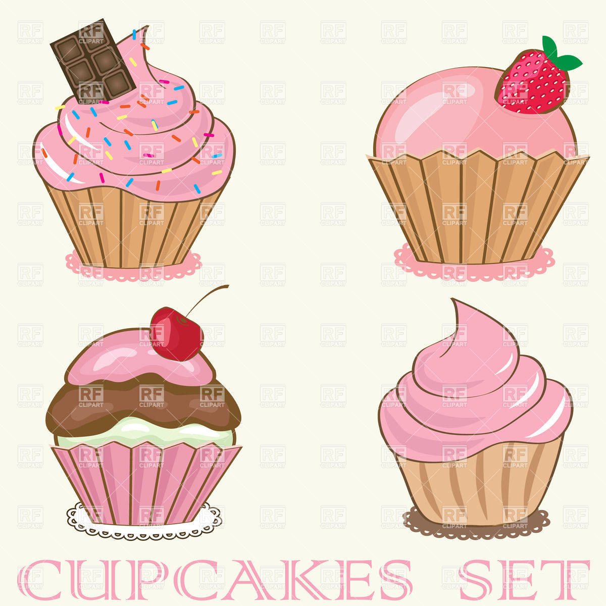 1200x1200 Set Of Four Cartoon Cupcakes Vector Image Of Food And Beverages