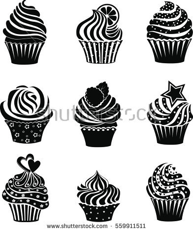 392x470 Cupcakes Images Clipart Black And White