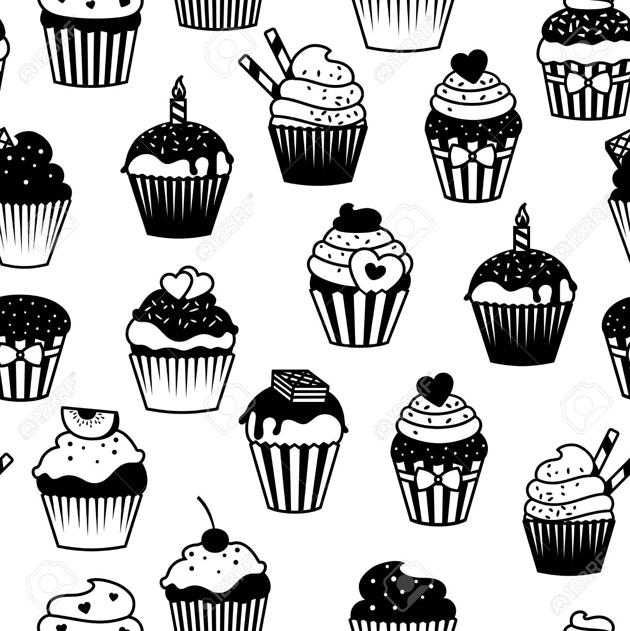 1299x1300 Huge Collection Of 'black And White Cupcake Drawing' Download