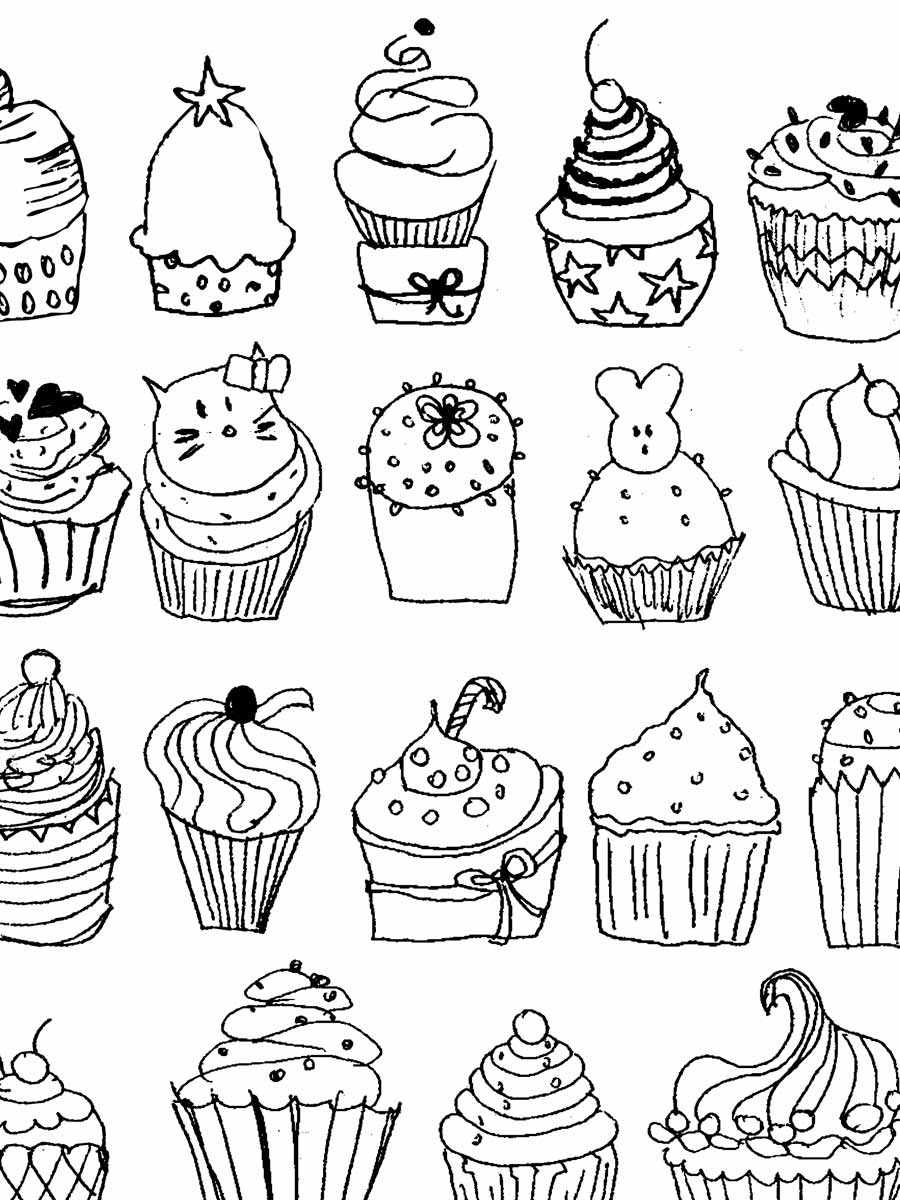 900x1200 Premium Freehand Cupcakes Vector