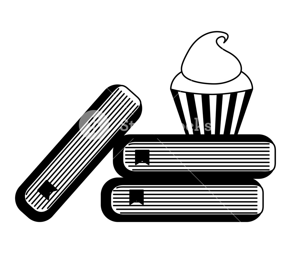 1000x867 School Stacked Book And Sweet Cupcake Vector Illustration Black