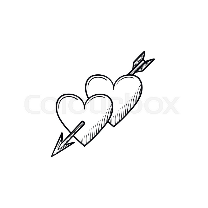 800x800 Hearts With Cupid Arrow Hand Drawn Stock Vector Colourbox