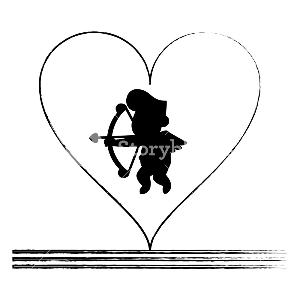 1000x1000 Cupid Silhouette On Heart Vector Illustration Graphic Design