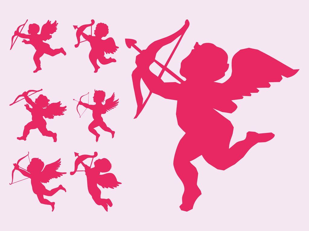 1024x765 Flying Cupid Silhouettes Vector Art Graphics