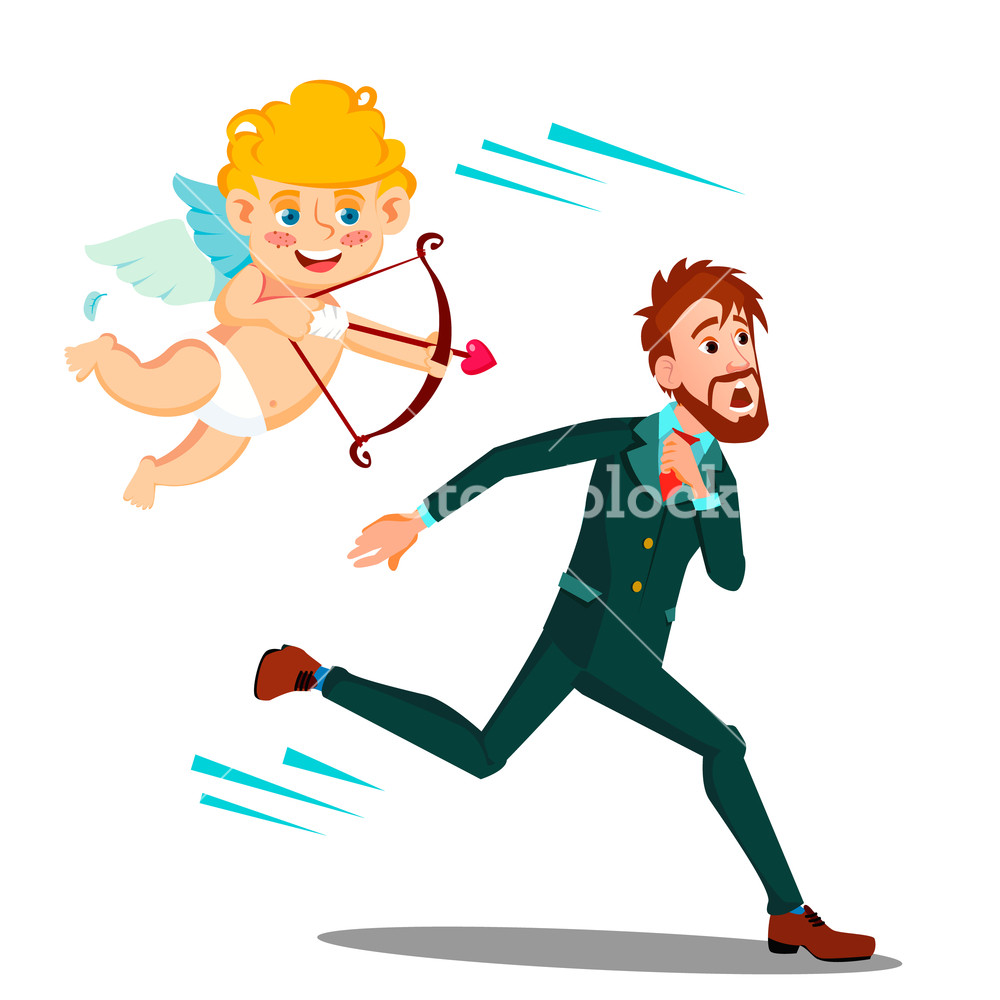 1000x1000 Frightened Man Running From Valentine S Day Cupid Vector