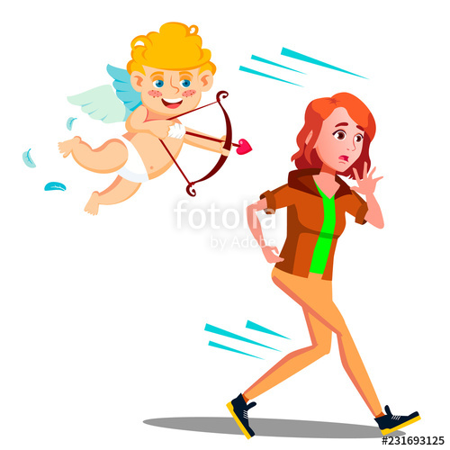500x500 Frightened Teen Girl Running From Valentine S Day Cupid Vector