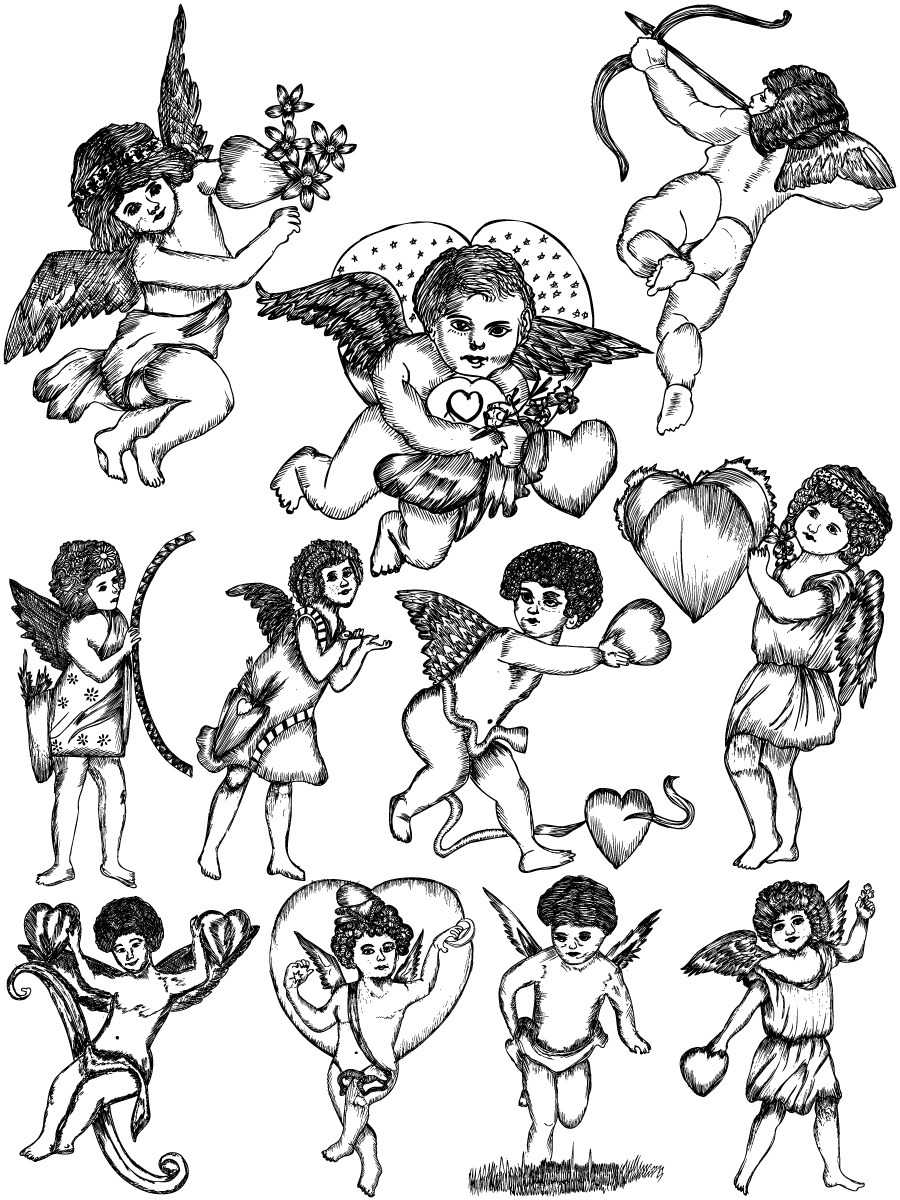 900x1200 Hand Drawn Cupid Vector And Photoshop Brush Pack