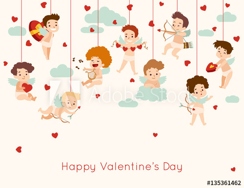 500x385 Valentines Day Greeting Card With Hanging Cupid Vector