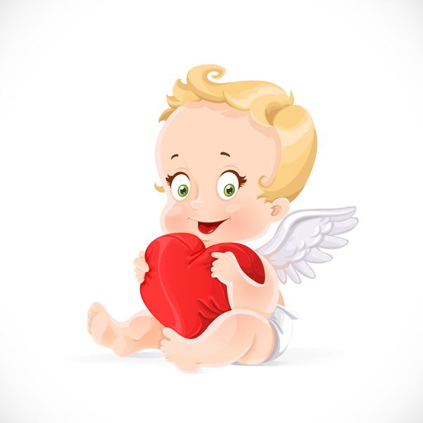 600x600 Hugging Red Heart Pillow With Cute Cupid Vector Free Download