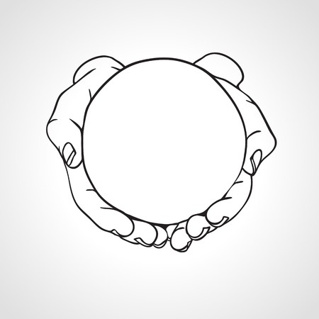 Closeup Of Cupped Hands Holding Empty Round Object Hand Drawn 450x450 Closeup Of Cupped Hands Holding Empty Round Object Hand Drawn