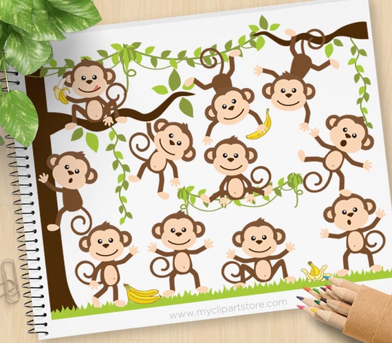 Monkey Clipart, Jungle Animals, Zoo Animals, Curious George, Baby 570x499 Monkey Clipart, Jungle Animals, Zoo Animals, Curious George, Baby
