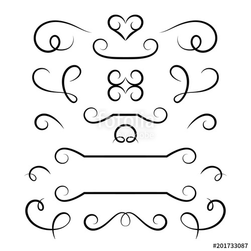 500x500 Scroll Elements, Set Of Vintage Calligraphic Curlicues Stock