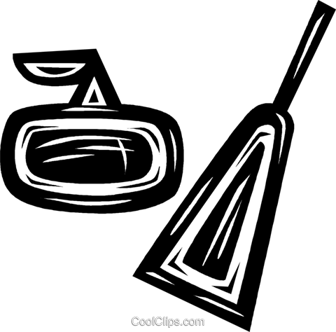 480x474 Curling Rock And Brush Royalty Free Vector Clip Art Illustration