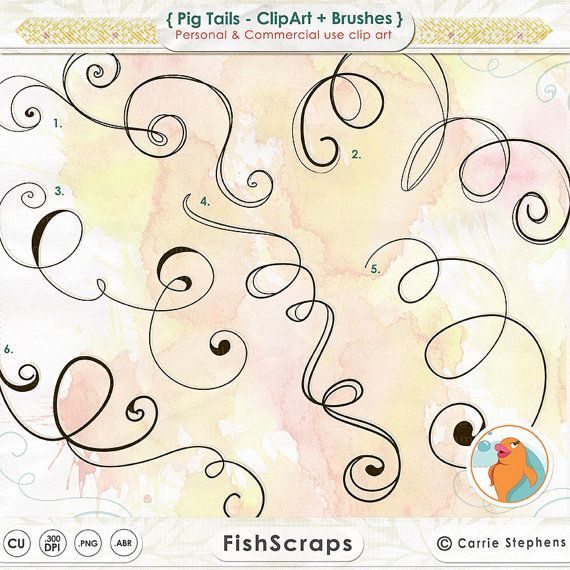 570x570 Digital Swirl Clipart, Pig Tail Curls, Curlicues, Curlycue Doodle