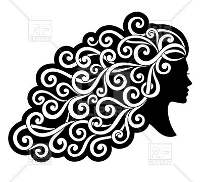 400x360 Silhouette Of A Woman With Curly Ornamented Hair Vector Image