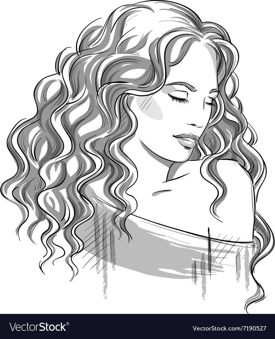 877x1080 Sketch Of A Beautiful Girl With Curly Hair Vector Image Risunok