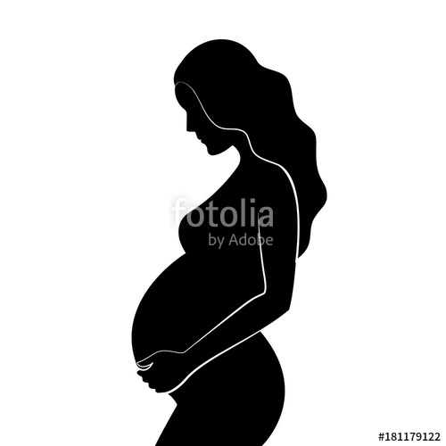 500x500 Black Silhouette Of Pregnant Woman With Curly Hair Vector
