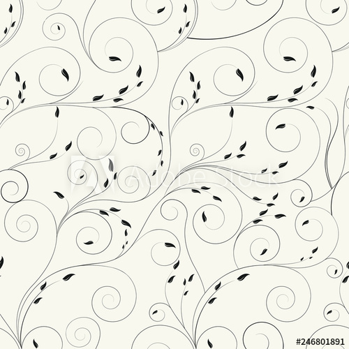 Swirl With Leaves Vector Floral Pattern Monochrome Background 500x500 Swirl With Leaves Vector Floral Pattern Monochrome Background