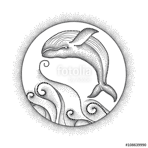 Vector Illustration Of Dotted Humpback Whale, Curly Lines 500x500 Vector Illustration Of Dotted Humpback Whale, Curly Lines