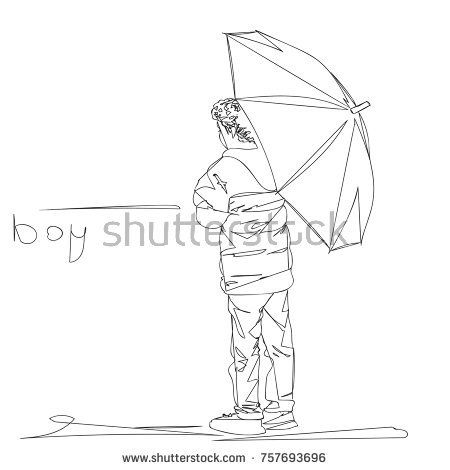 Vector Sketch Of Boy With Curly Hair Standing Under Umbrella, Hand 450x470 Vector Sketch Of Boy With Curly Hair Standing Under Umbrella, Hand
