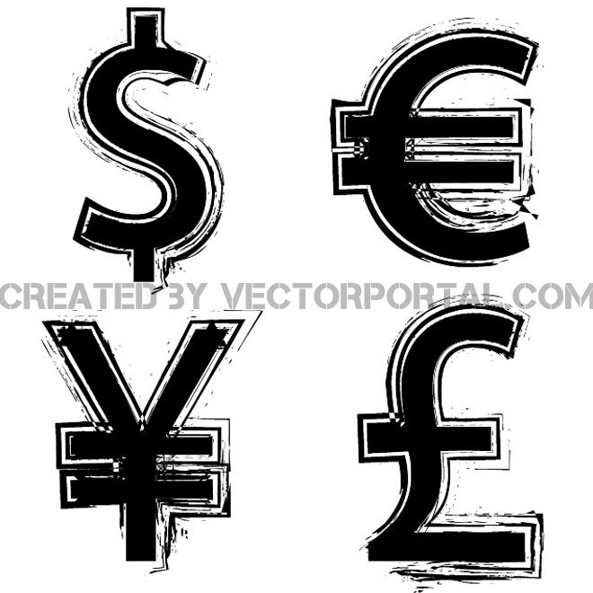 660x660 Grunge Currency Symbols Free Vector