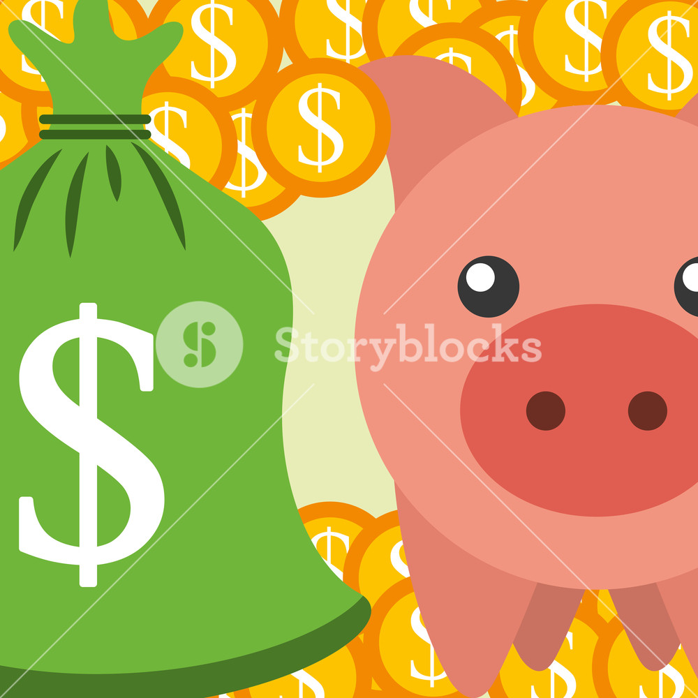 1000x1000 Piggy Bank Bag Money Conis Currency Vector Illustration Royalty