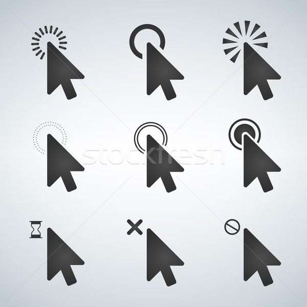 600x600 Black Computer Mouse Click Cursor Arrow Icons Set Vector