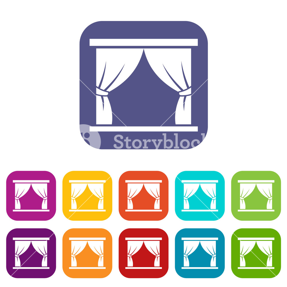 1000x1000 Curtain On Stage Icons Set Vector Illustration In Flat Style