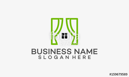 500x300 Simple Line Art Curtain Logo Template Designs With Window Symbol