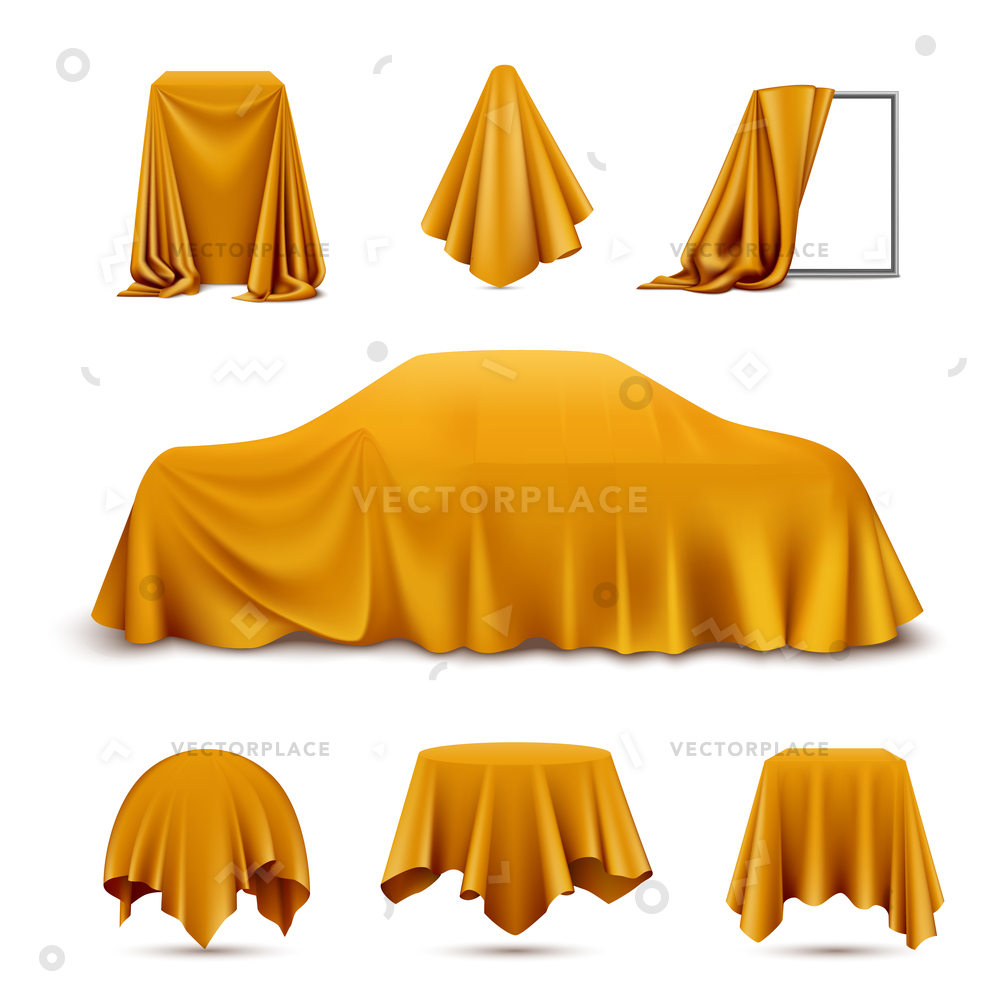 1000x1000 Golden Silk Cloth Covered Objects Realistic Vector Illustration