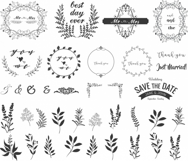 600x515 Wedding Frame Design Elements Classical Curved Leaves Icons Free