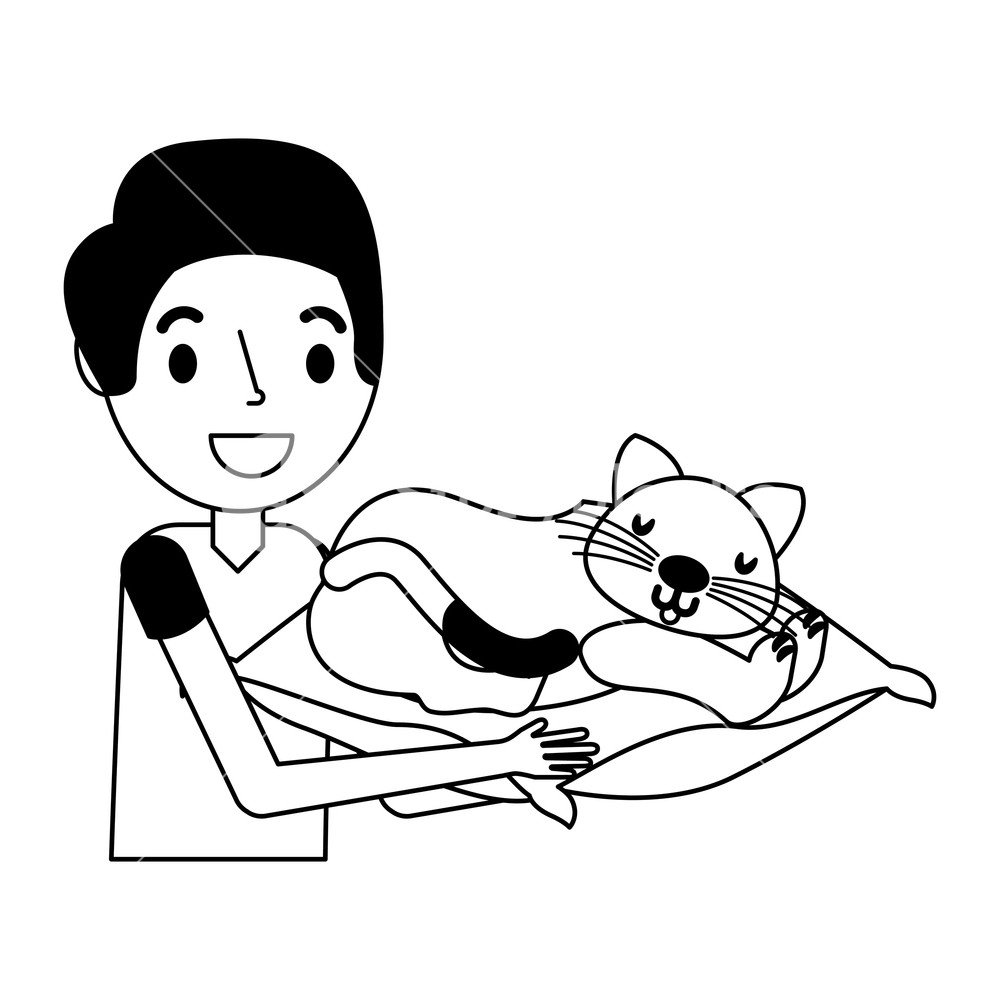 Man Holding Cat With Cushion Vector Illustration Royalty Free 1000x1000 Man Holding Cat With Cushion Vector Illustration Royalty Free
