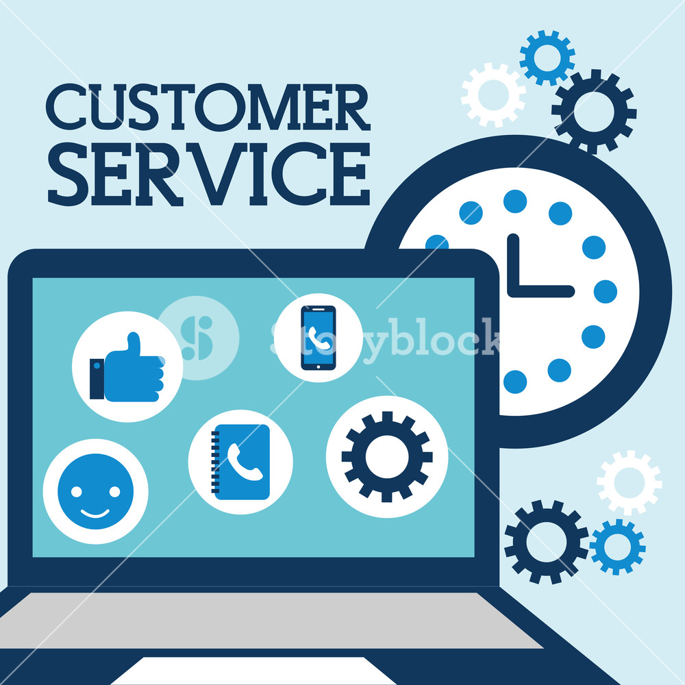 1000x1000 Laptop Clock Support Like And Phone Customer Service Vector