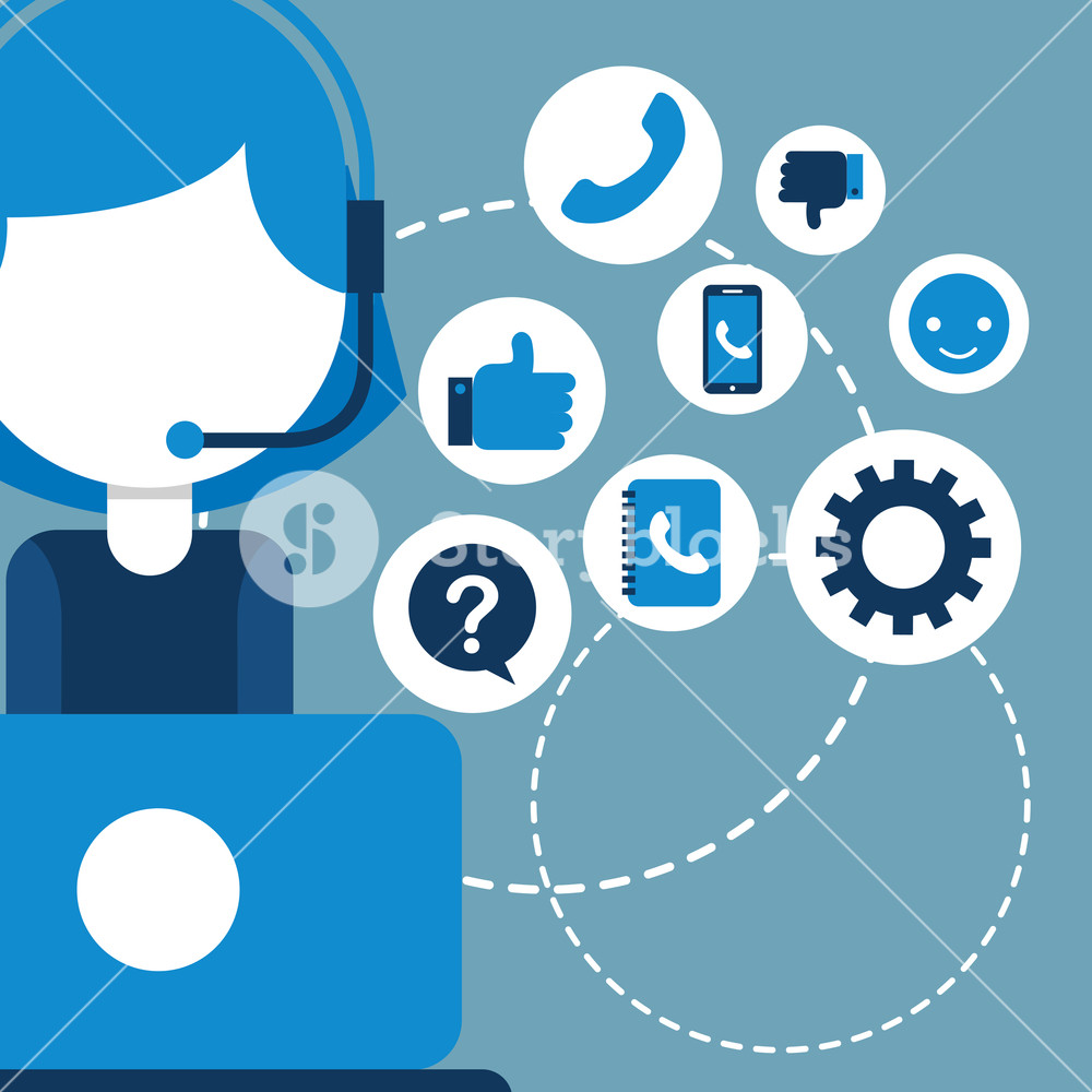 1000x1000 Woman Dispatcher With Laptop Icons Customer Service Vector