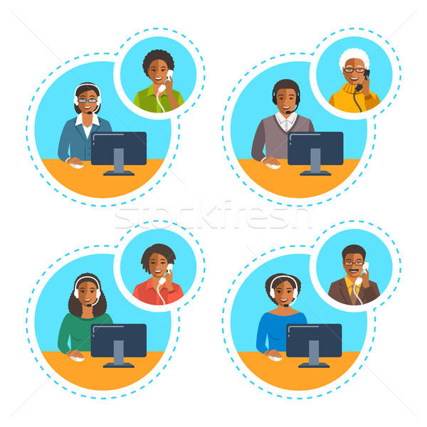 600x600 Call Center Agent Talk On The Phone With Customer Vector