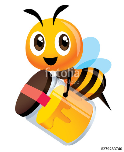 408x500 Cartoon Cute Bee Holds A Big Bottle Of Fresh Honey Product