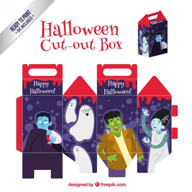 626x626 Free Halloween Cut Out Box Vector Templates