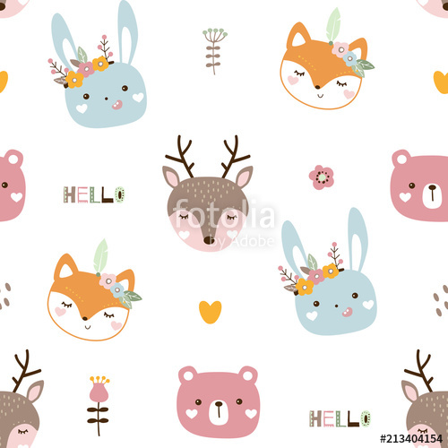 500x500 Seamless Pattern With Cute Animals Kids Animals Vector