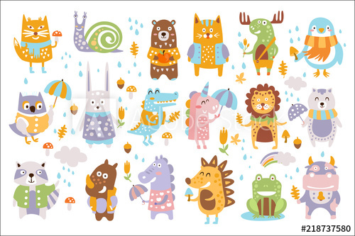 500x333 Animal Woodland Autumn Vector Set Cartoon Of Cute Animals Vector